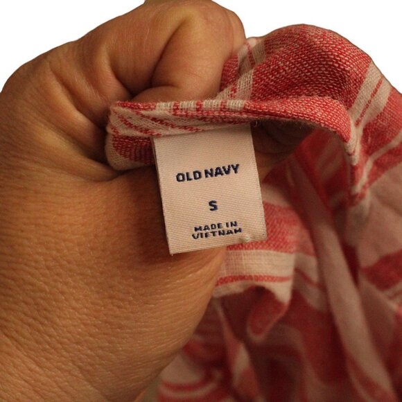 Old Navy Women’s Small Wrap Linen Blend Peach/White Short Sleeve Top - Picture 6 of 7